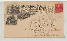 Charles D. Eliot Esq 13 Exchange Street, Boston Mass 1896 Jackson & Mason Real Estate Brokers, Perkins Collection 1861 to 1933 Envelopes and Postcards